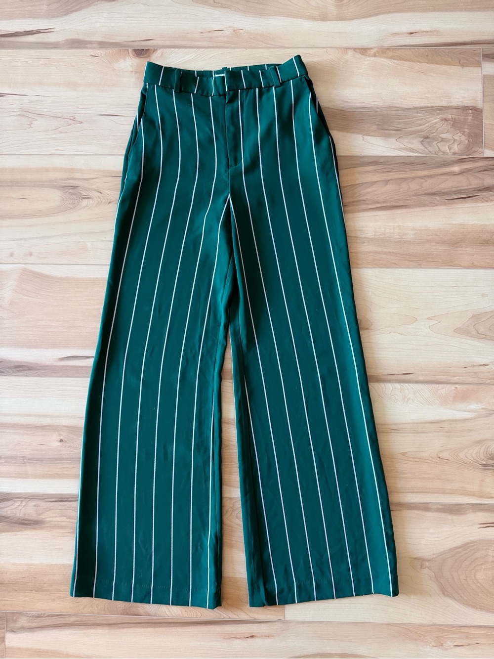 H&M Green Pinstripe Wide-Leg Trousers